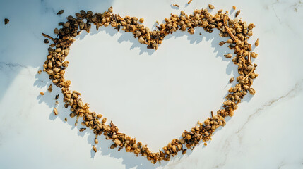 Heart Shape Created with Natural Seeds on a Light Background