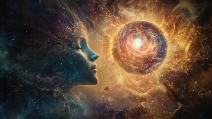 Ethereal Woman with Cosmic Energy Surrounded by Stars and Galaxies in a Dreamlike Space Environment