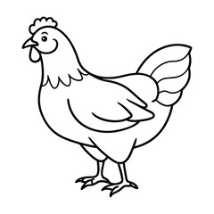Black and White Illustration of a Chicken Standing Profile