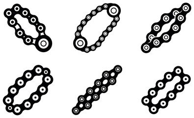Motorcycle Chain Vector Icons Set – Black and White Stylized Clipart for Mechanics and Design