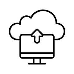 Cloud computing upload data to cloud service from computer vector icon simple line style for web and ui design