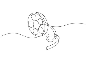 Continuous one line drawing of Retro classic movie film reel. Single line drawing illustration of Movie and cinema roll. Film and movie concept vector art. Line vector illustration.