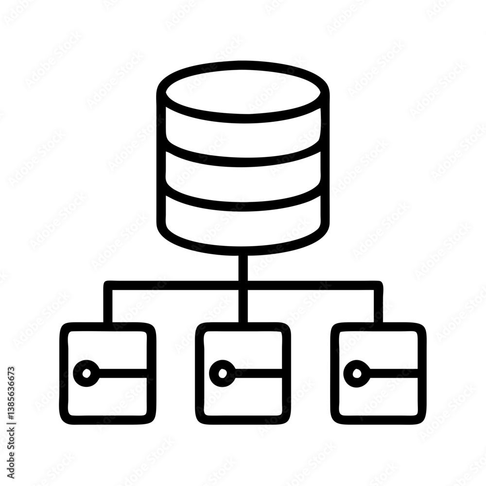 Poster database server network diagram icon vector illustration for cloud computing and data storage soluti