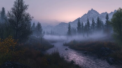 Misty Mountain River at Dawn