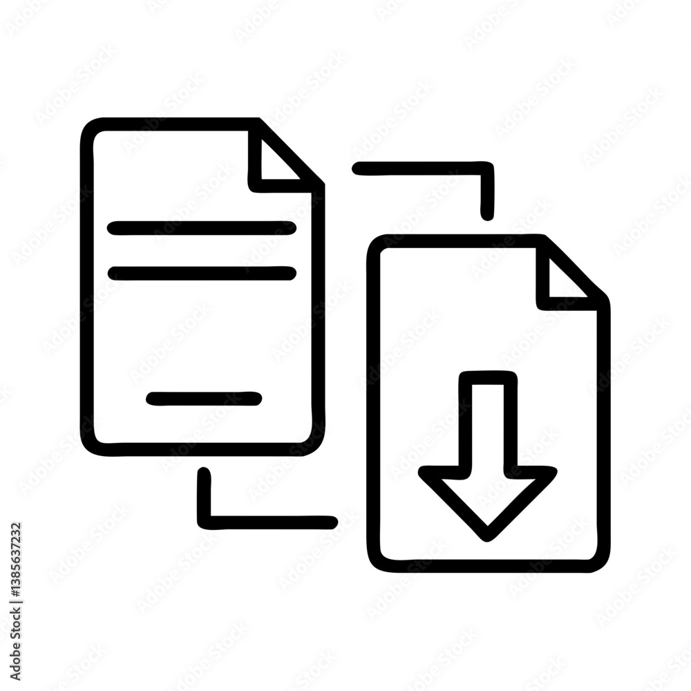 Poster file transfer download icon vector illustration for data migration and document sharing process conc