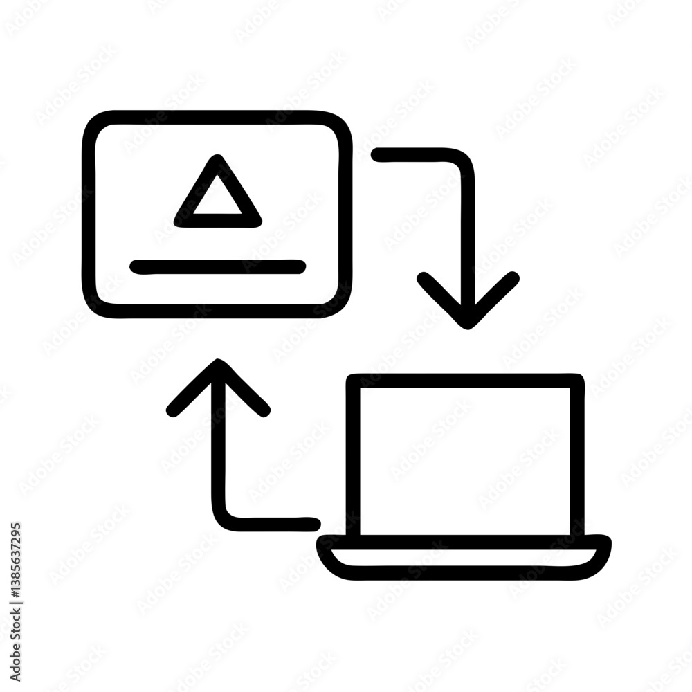 Poster data transfer between devices icon for sync backup and migration process vector illustration design