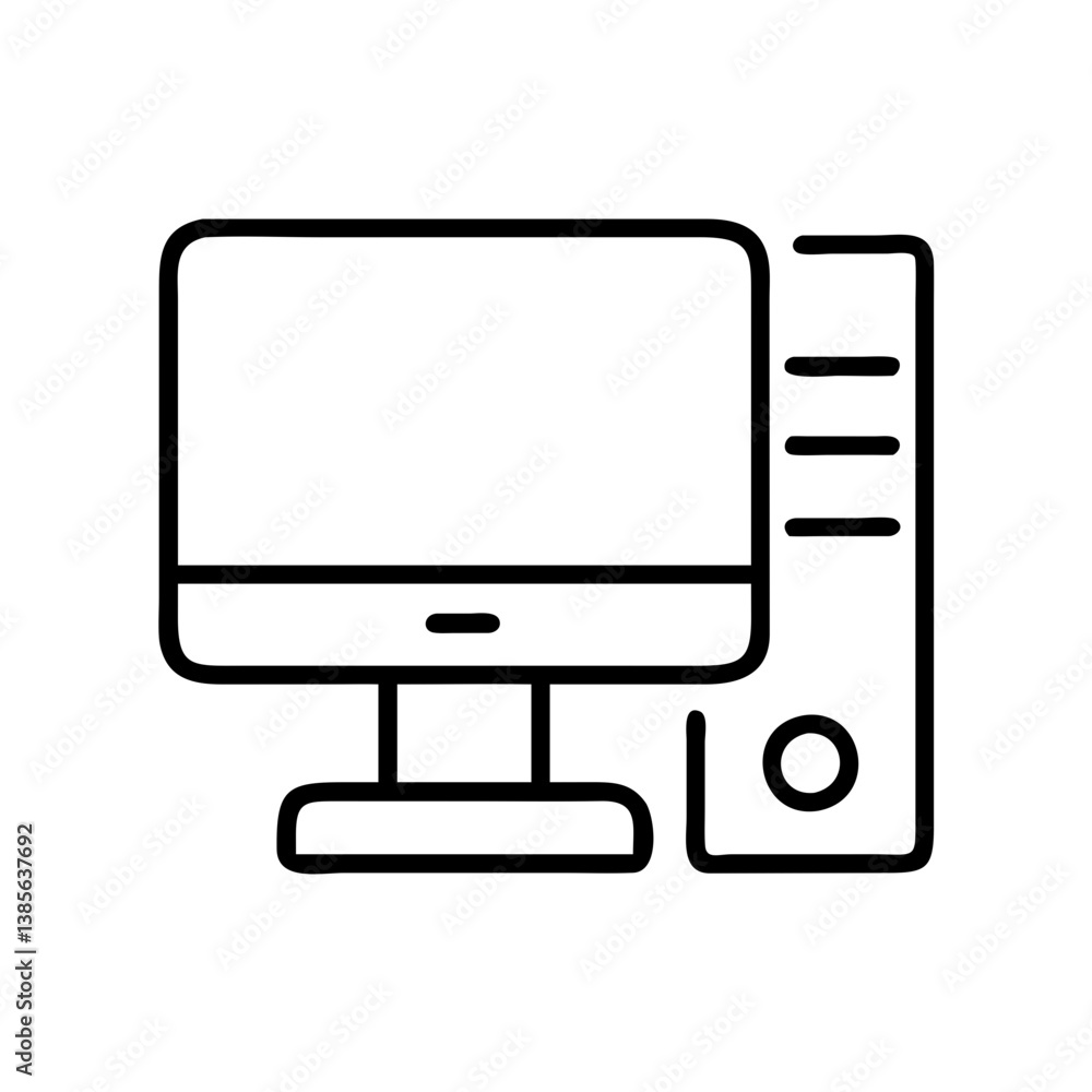 Poster desktop computer icon vector illustration for personal computer and desktop workstation use case