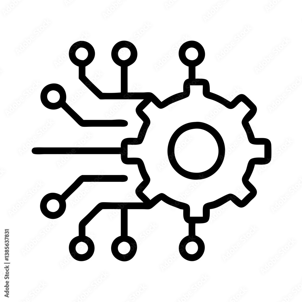 Poster digital transformation gear icon for technology integration and automation process solutions exactly