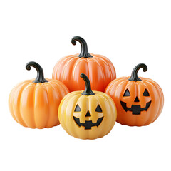 Cartoon various pumpkins on the white background 3d