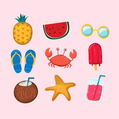 可爱卡通夏天沙滩椰子螃蟹