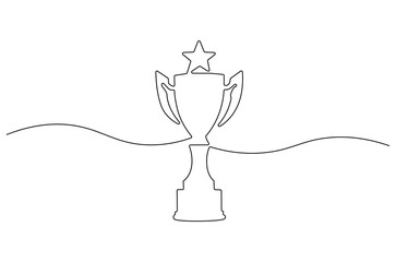 Continuous one line drawing of Award trophy cup. Single line drawing illustration of trophy cup competition. Winner champion concept vector art. Line vector illustration.
