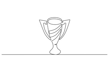 Continuous one line drawing of Award trophy cup. Single line drawing illustration of trophy cup competition. Winner champion concept vector art. Line vector illustration.