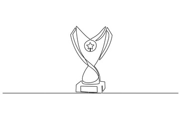Continuous one line drawing of Award trophy cup. Single line drawing illustration of trophy cup competition. Winner champion concept vector art. Line vector illustration.