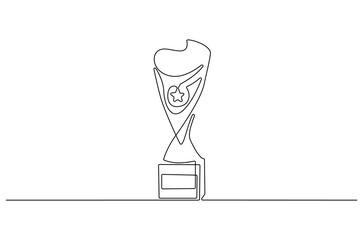 Continuous one line drawing of Award trophy cup. Single line drawing illustration of trophy cup competition. Winner champion concept vector art. Line vector illustration.