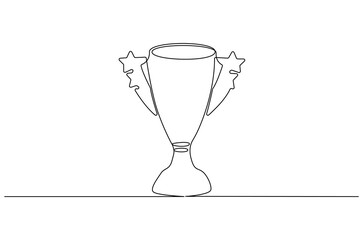 Continuous one line drawing of Award trophy cup. Single line drawing illustration of trophy cup competition. Winner champion concept vector art. Line vector illustration.