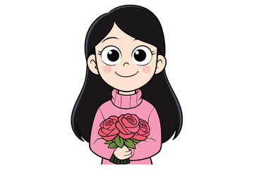 cute girl anime  art illustration vector