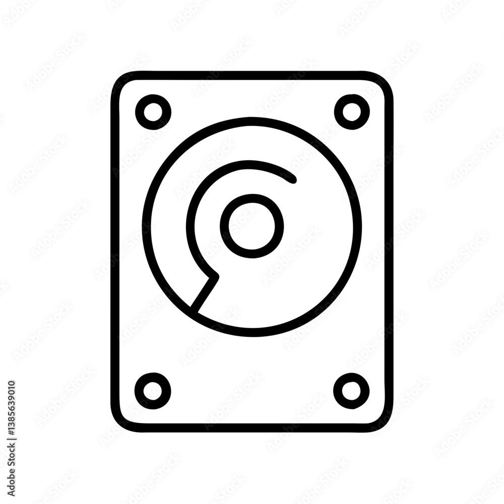 Poster hard drive disk vector icon hdd storage device computer data memory digital outline illustration