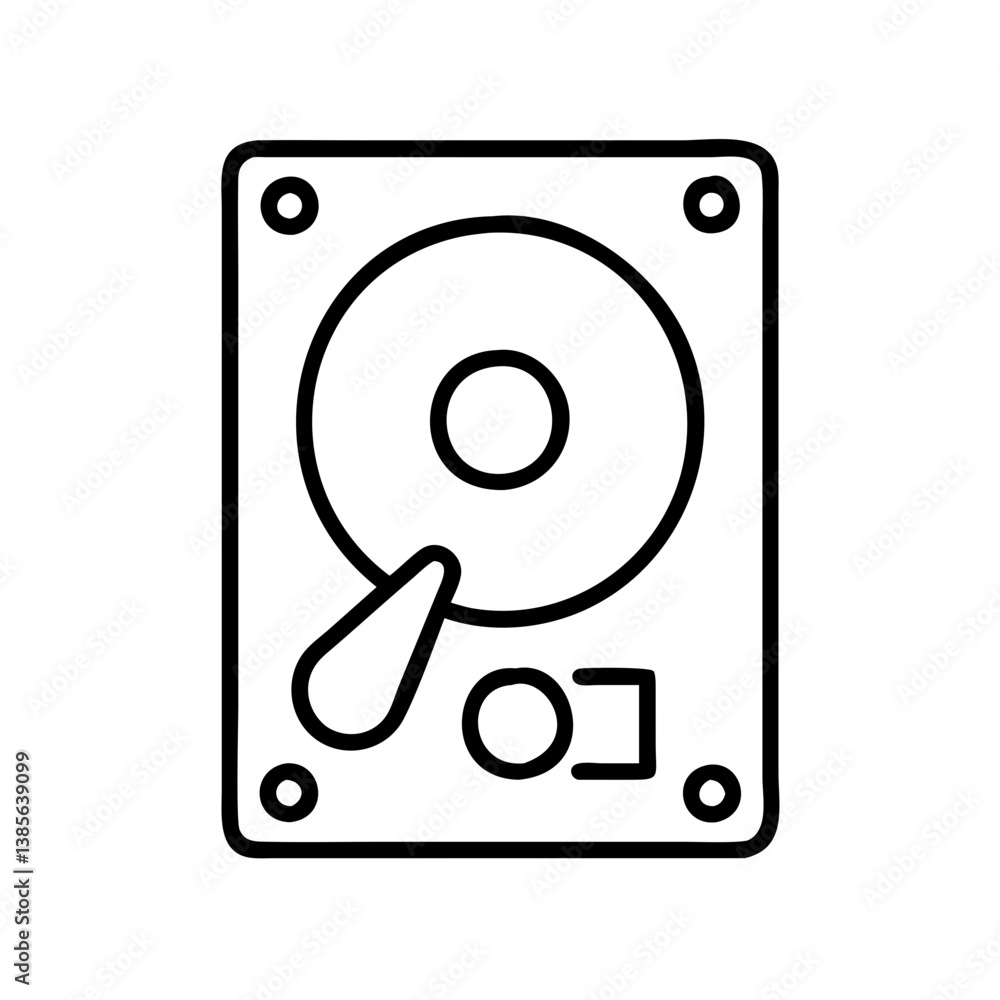 Poster hard drive disk hdd storage device vector icon for computer data backup and recovery technology conc