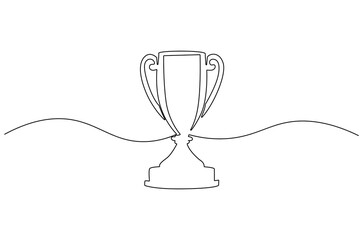 Continuous one line drawing of Award trophy cup. Single line drawing illustration of trophy cup competition. Winner champion concept vector art. Line vector illustration.