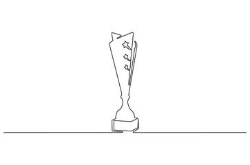 Continuous one line drawing of Award trophy cup. Single line drawing illustration of trophy cup competition. Winner champion concept vector art. Line vector illustration.