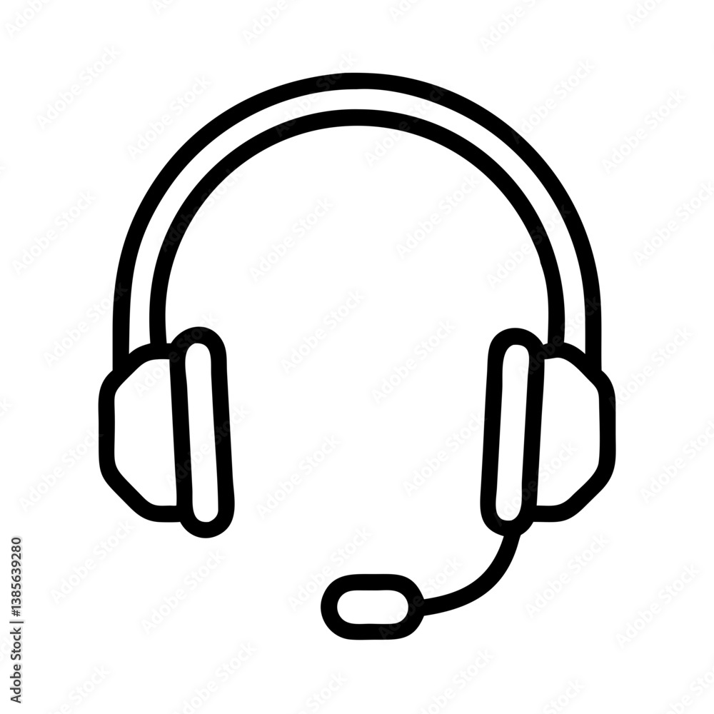 Poster headset vector icon for call center support service and communication device for online meeting and 