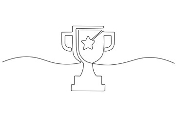 Continuous one line drawing of Award trophy cup. Single line drawing illustration of trophy cup competition. Winner champion concept vector art. Line vector illustration.