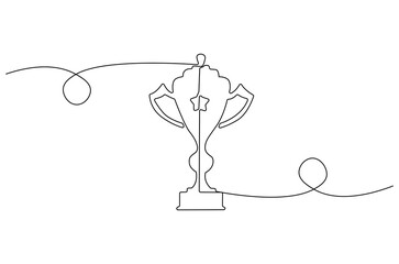 Continuous one line drawing of Award trophy cup. Single line drawing illustration of trophy cup competition. Winner champion concept vector art. Line vector illustration.