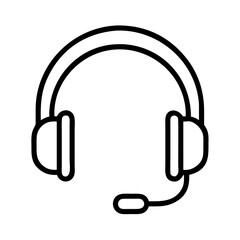 Headset icon vector illustration for call center support and communication technology in black and white line art