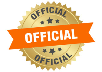 official. official round orange and gold label isolated on transparent background