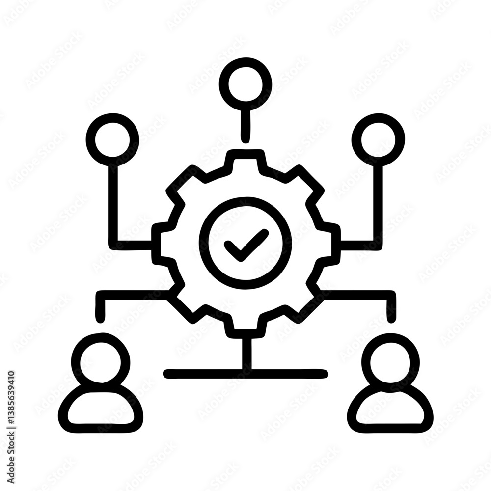 Poster workflow automation process management system gear checkmark icon for business efficiency and optimi