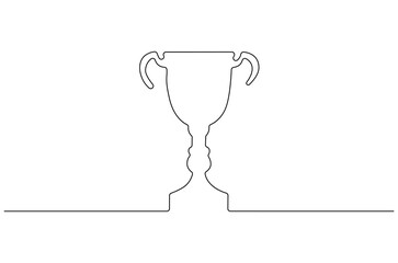 Continuous one line drawing of Award trophy cup. Single line drawing illustration of trophy cup competition. Winner champion concept vector art. Line vector illustration.