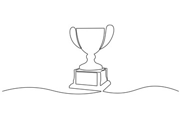 Continuous one line drawing of Award trophy cup. Single line drawing illustration of trophy cup competition. Winner champion concept vector art. Line vector illustration.