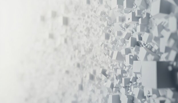 Abstract white blocks, fragmented geometric pattern,  light background,  modern design