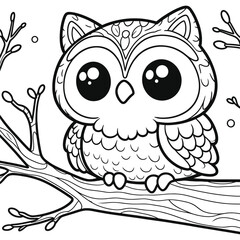 owl on tree coloeing book kids