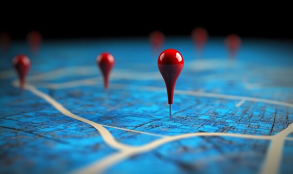 Pointer focus. Red map pin on blue offers ample copy area ,