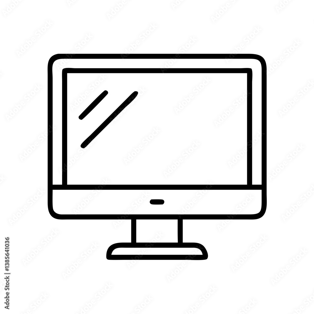 Poster computer monitor display screen vector icon for desktop pc and workstation setup and office equipmen