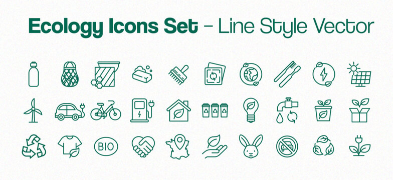 Ensemble d&rsquo;ic&ocirc;nes &eacute;cologiques &ndash; Style ligne vectoriel