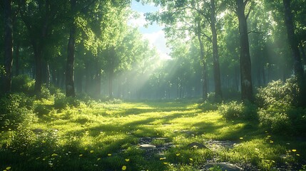 Fototapeta premium Warm sunlight autumn forest tree canopy high resolution hd image