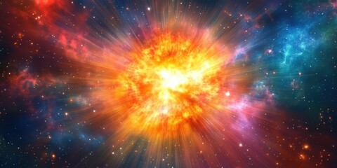 Fototapeta premium Spectacular Nebula Explosion in Deep Space, Cosmic Burst of Light and Color