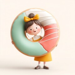 Cute Girl Holding Oversized Donut with Colorful Frosting Design