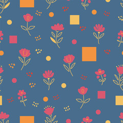 Hand drawn cute flowers, seamless patterns with floral for fabric, textiles, clothing, wall art, wallpaper, cover, banner. Vector illustration