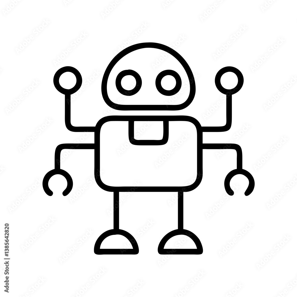 Poster robot vector icon cute outline style for technology and automation design projects and illustrations