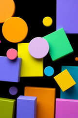 colorful abstract 3d geometric shapes in black background, geometric wallpaper