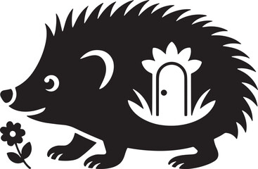 Baby Hedgehog with a Flower silhouette vector design