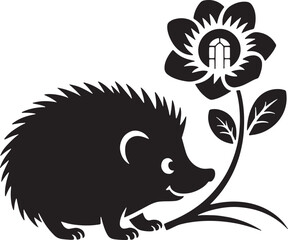 Baby Hedgehog with a Flower silhouette vector design