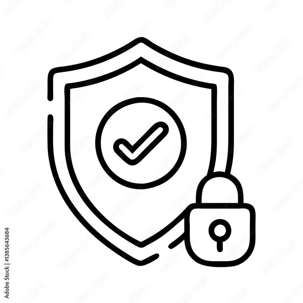 Poster security shield with checkmark and padlock icon for data protection and cyber security concept vecto