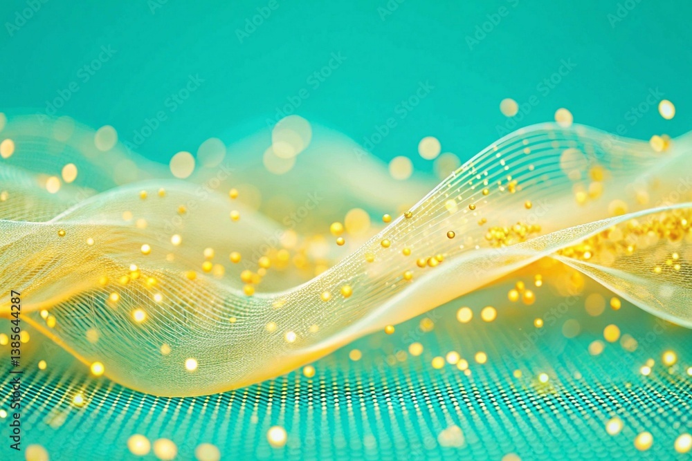Poster dynamic digital wave with glowing dots and defocused particles, ideal for futuristic tech background