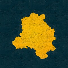 Delhi yellow map on isolated greenish textured background. High quality coloured map of Delhi, India.