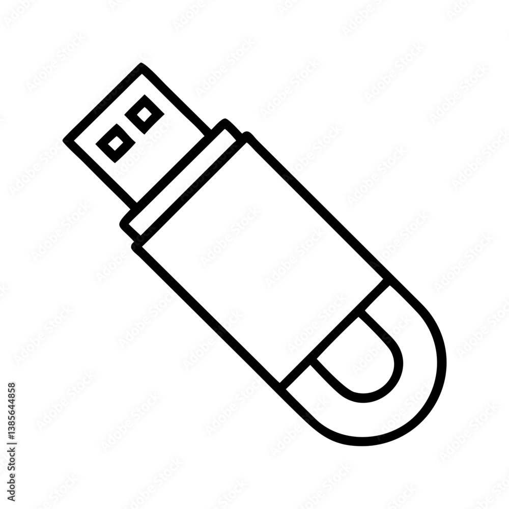 Poster usb flash drive vector icon illustration for data storage and memory stick outline design and remova