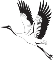 Flying heron silhouette vector style with white background.